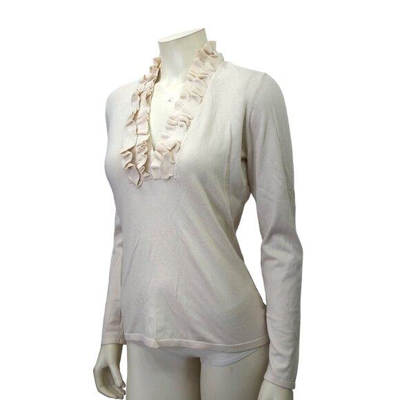 LAUREN RALPH LAUREN RUFFLE V‎ NECK SWEATER MD - Picture 2 of 6